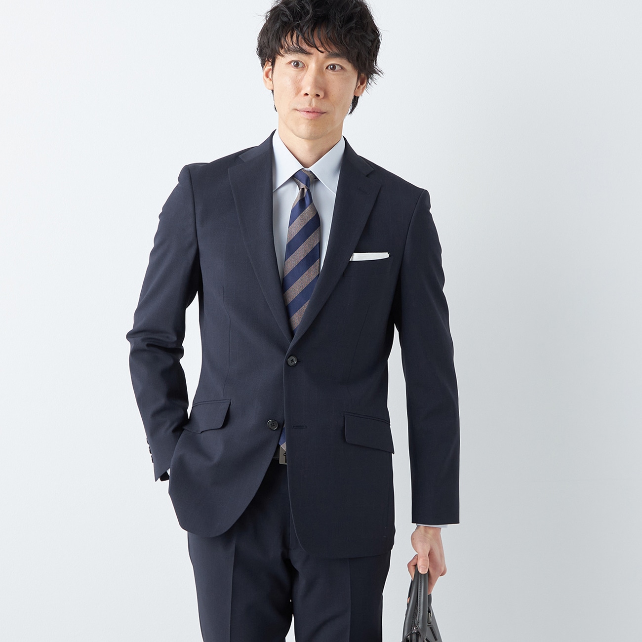 リサイクル素材使用 紺グレンチェックスーツ JOURNAL WORKS スリム