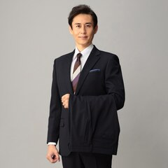 洗える スーパーストレッチ 2パンツスーツ 紺 シャドーストライプ柄