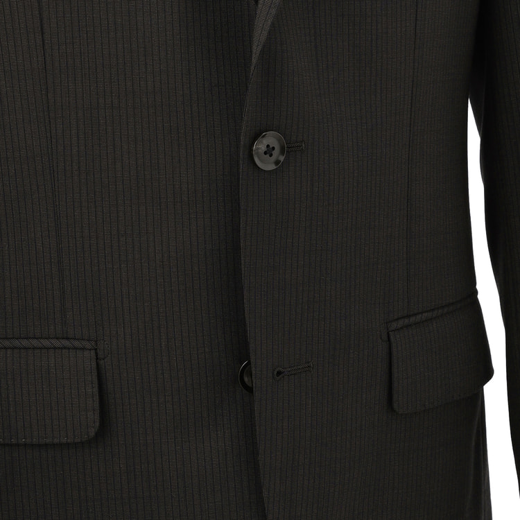 アスレチックウール 段返り3つボタンスーツ 茶織柄ストライプ スリム