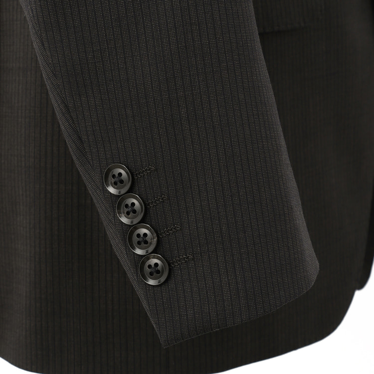 アスレチックウール 段返り3つボタンスーツ 茶織柄ストライプ スリム