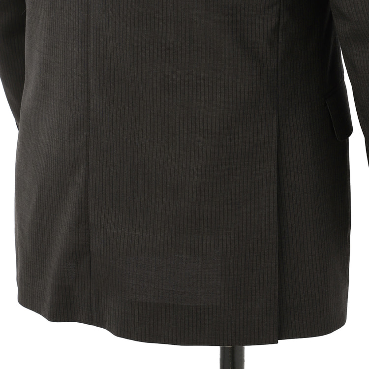 アスレチックウール 段返り3つボタンスーツ 茶織柄ストライプ スリム