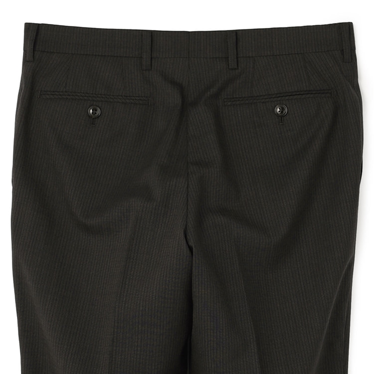 アスレチックウール 段返り3つボタンスーツ 茶織柄ストライプ スリム