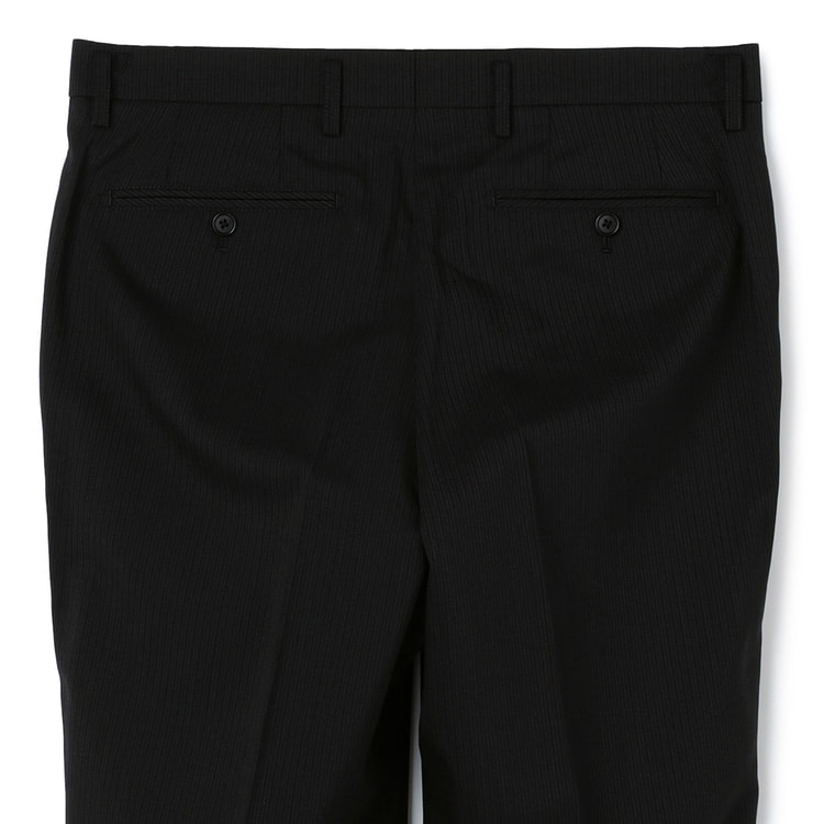 洗える ストレッチ 2パンツスーツ 黒ストライプ LES MUES
