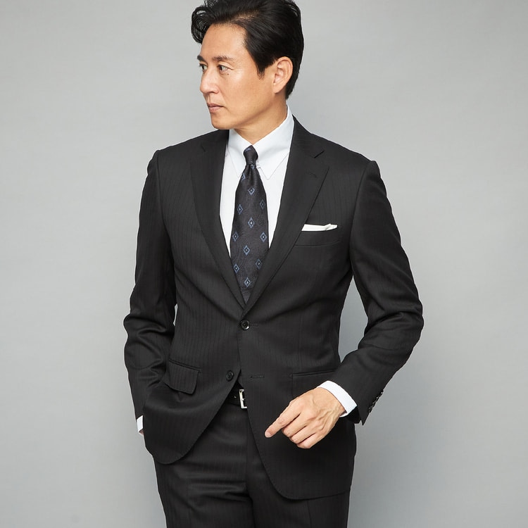 日本製素材 黒織柄ストライプスーツ ベーシック JUNKO SHIMADA JS