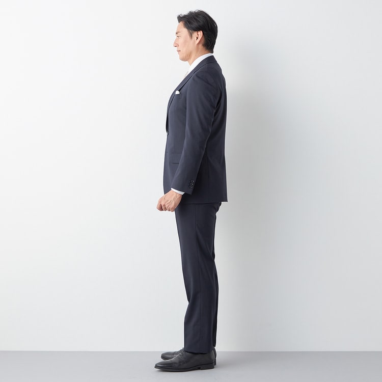 リサイクル素材使用 洗えるウールブレンド 2パンツスーツ 紺