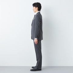 洗えるウールブレンド2パンツスーツ グレー織柄ストライプ LES MUES ブリティッシュスリム