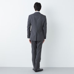 洗えるウールブレンド2パンツスーツ グレー織柄ストライプ LES MUES ブリティッシュスリム