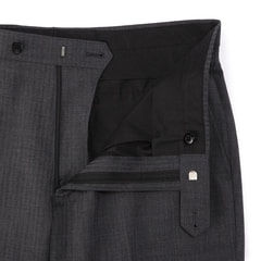 洗えるウールブレンド2パンツスーツ グレー織柄ストライプ LES MUES ブリティッシュスリム