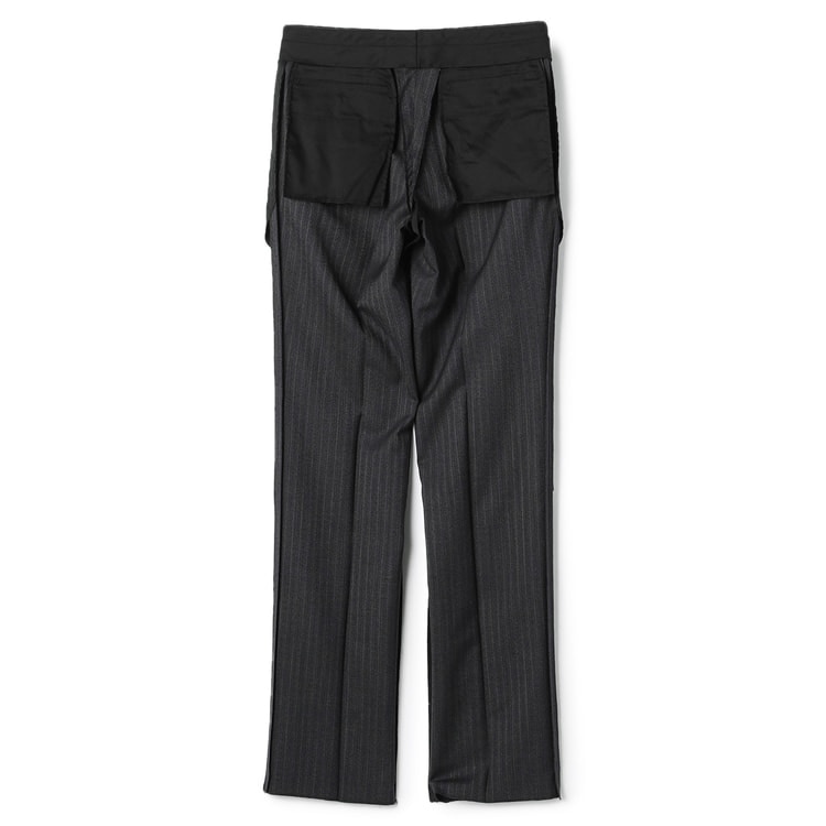 上質ストレッチスーツ 段返り3つボタン 2パンツ グレーストライプ