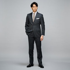 最大12%OFFクーポン 上質ストレッチスーツ 段返り3つボタン グレー 2パンツ スーツ