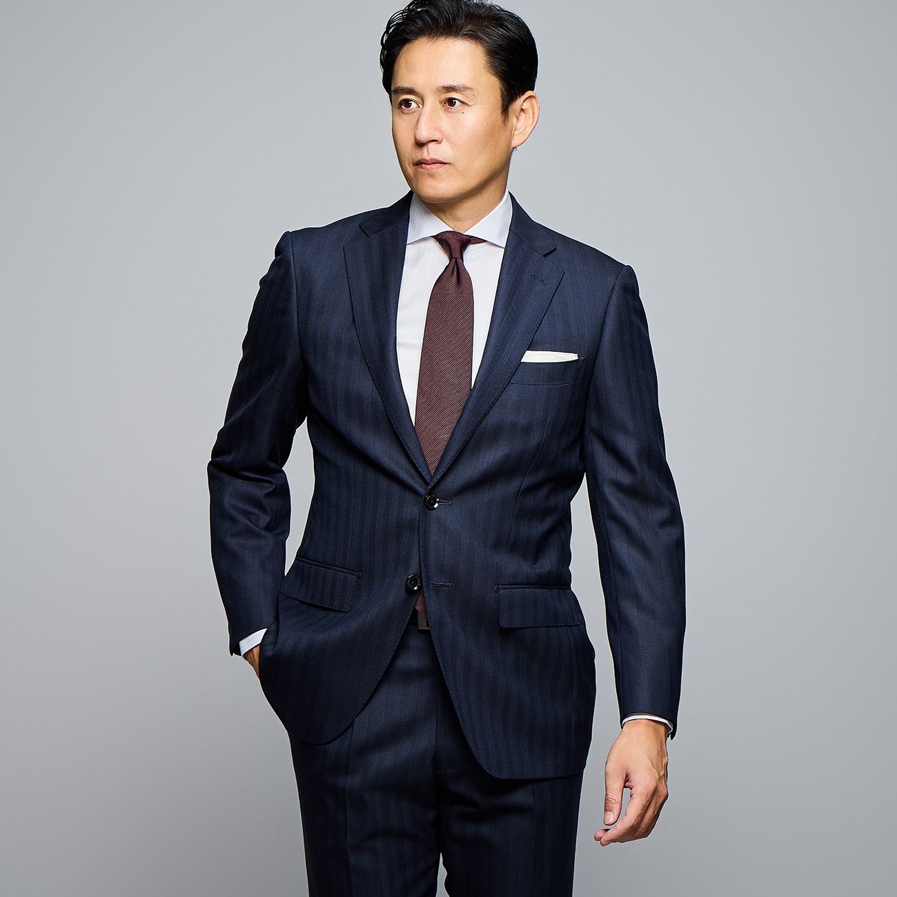 上質ウールスーツ 紺シャドー ベーシック JUNKO SHIMADA JS homme グリーンレーベル