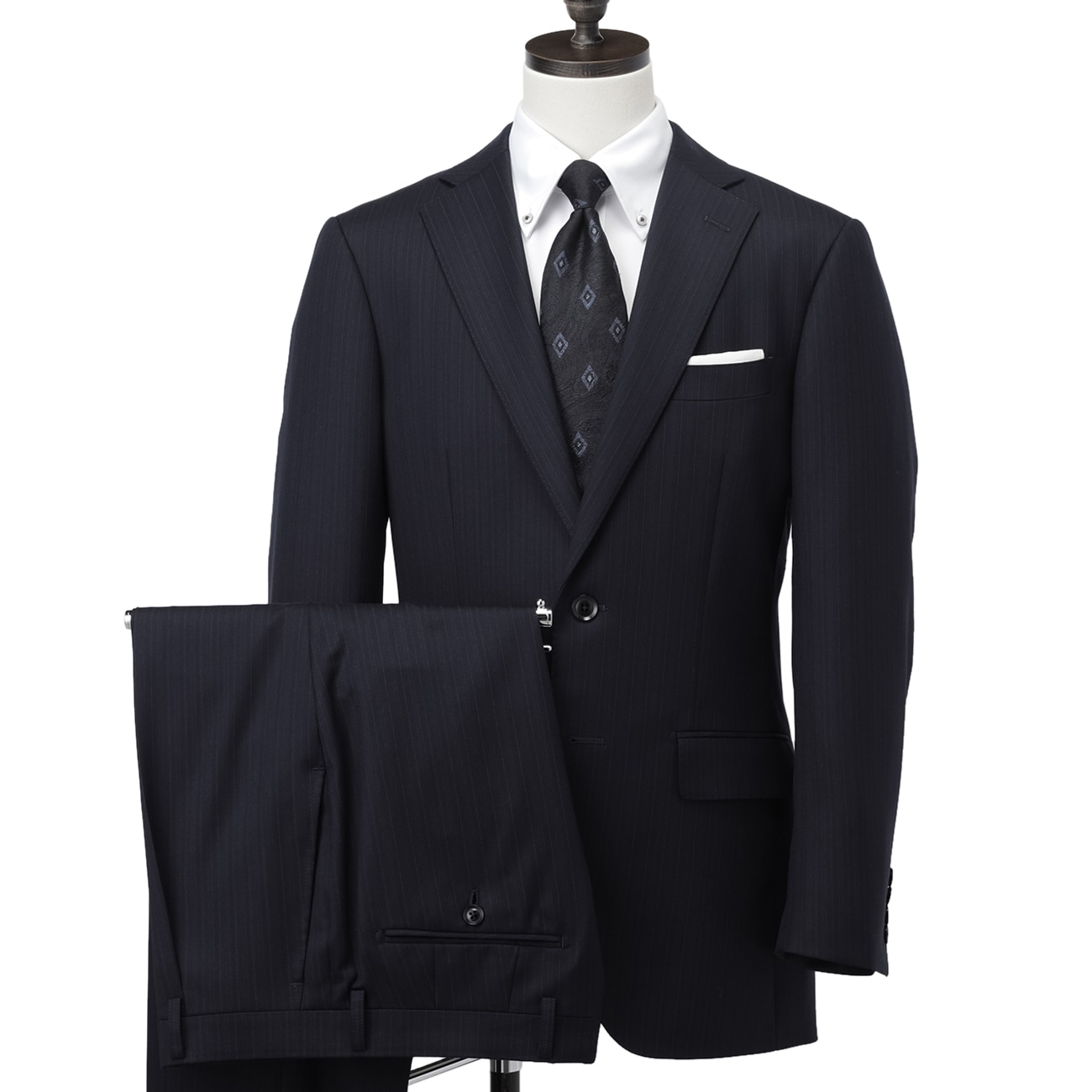上質ウールスーツ 紺ストライプ ベーシック JUNKO SHIMADA JS homme グリーンレーベル 上質ウールスーツ 紺ストライプ ベーシック JUNKO SHIMADA JS homme グリーンレーベル