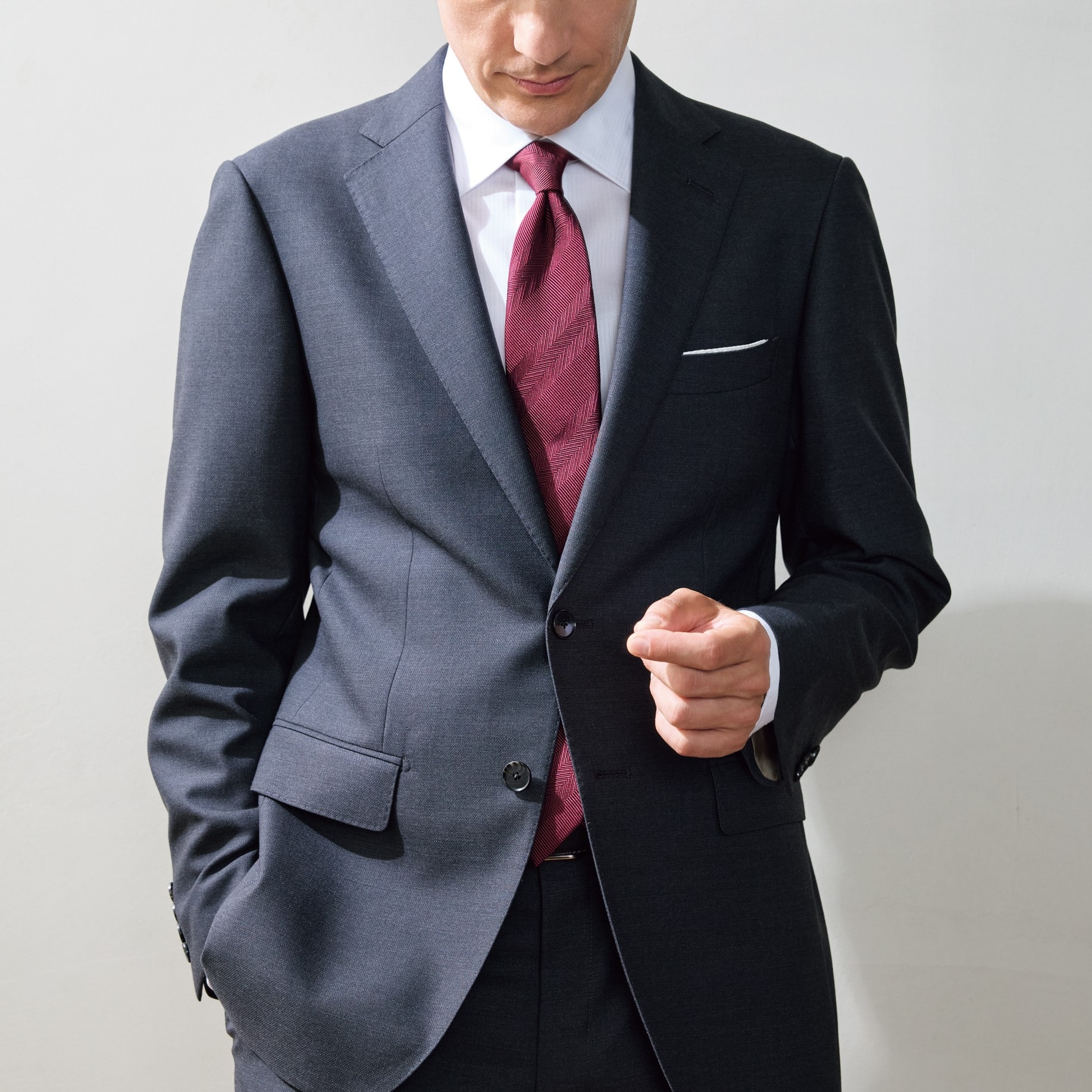 金のスーツ チャコールグレー織柄無地 ベーシック JUNKO SHIMADA JS homme グリーンレーベル