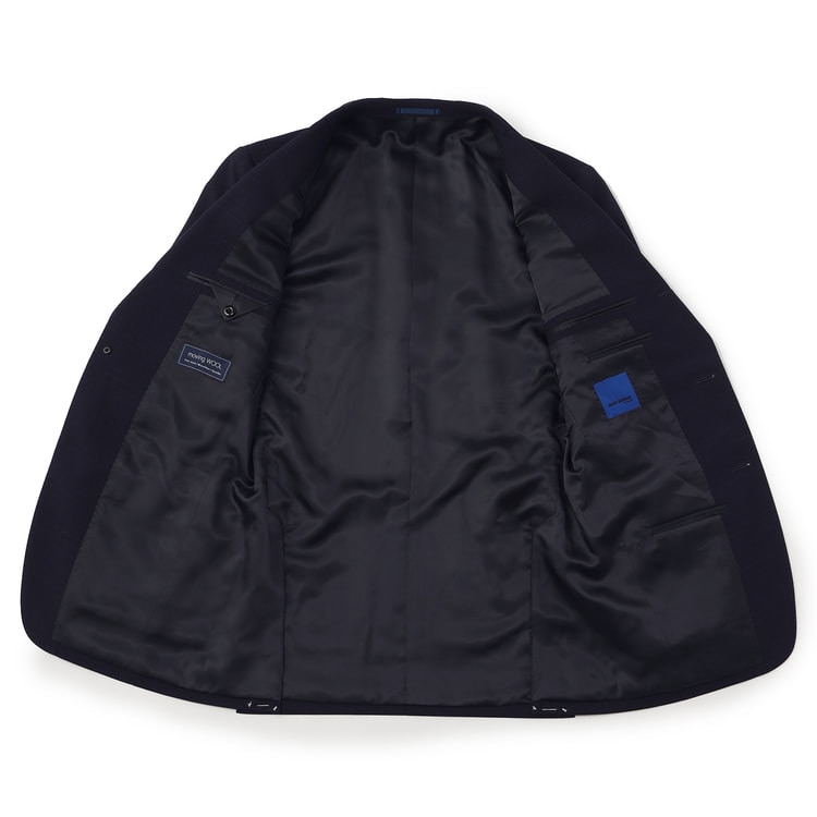 上質ストレッチスーツ 段返り3つボタン 紺チェック JUNKO SHIMADA