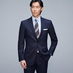 上質ストレッチスーツ 段返り3つボタン 紺チェック JUNKO SHIMADA