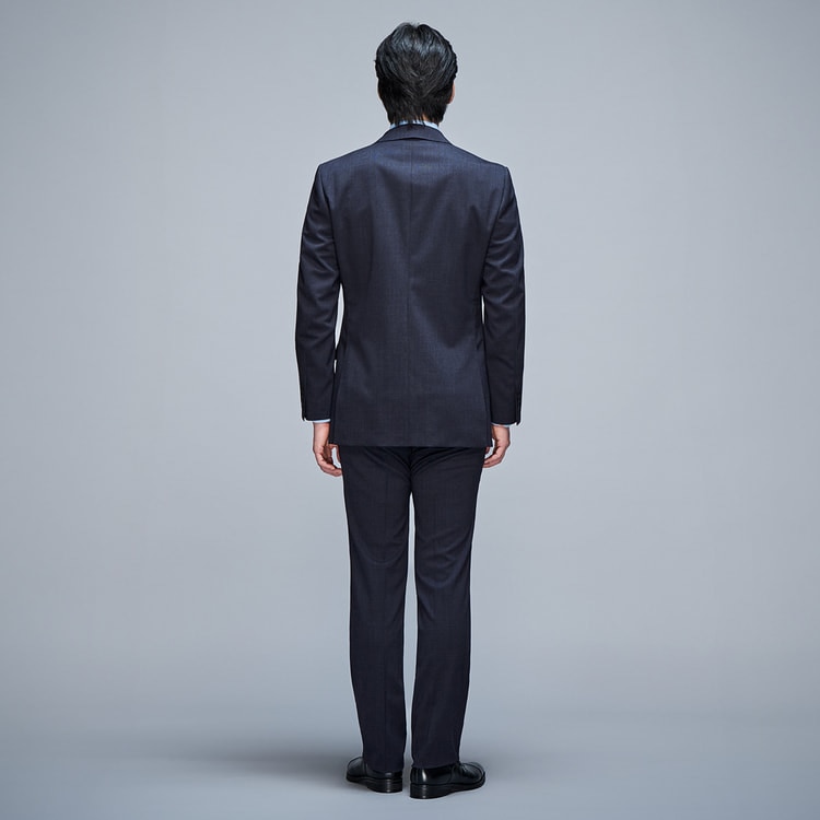 上質ストレッチスーツ 段返り3つボタン スリーピース 紺無地 JUNKO SHI