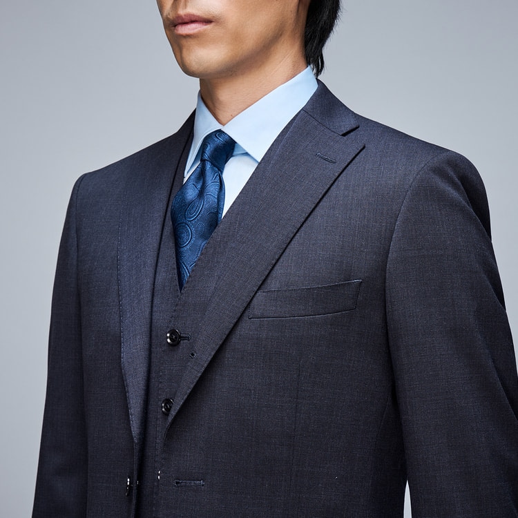 上質ストレッチスーツ 段返り3つボタン スリーピース 紺無地 JUNKO SHI