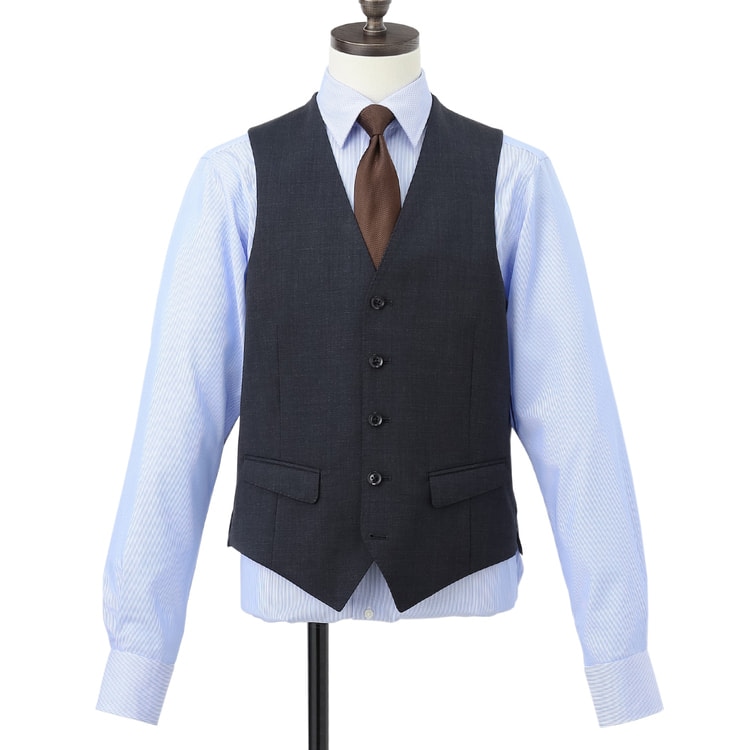 上質ストレッチスーツ 段返り3つボタン スリーピース 紺無地 JUNKO SHI