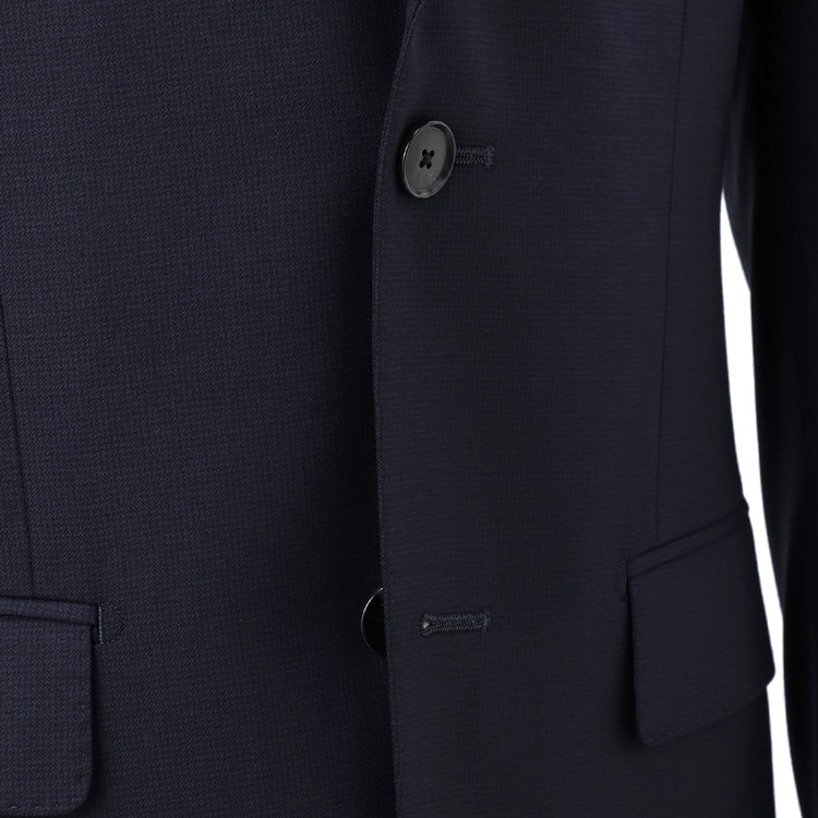 金のスーツ 段返り3つボタン 紺千鳥格子 スリム JUNKO SHIMADA J