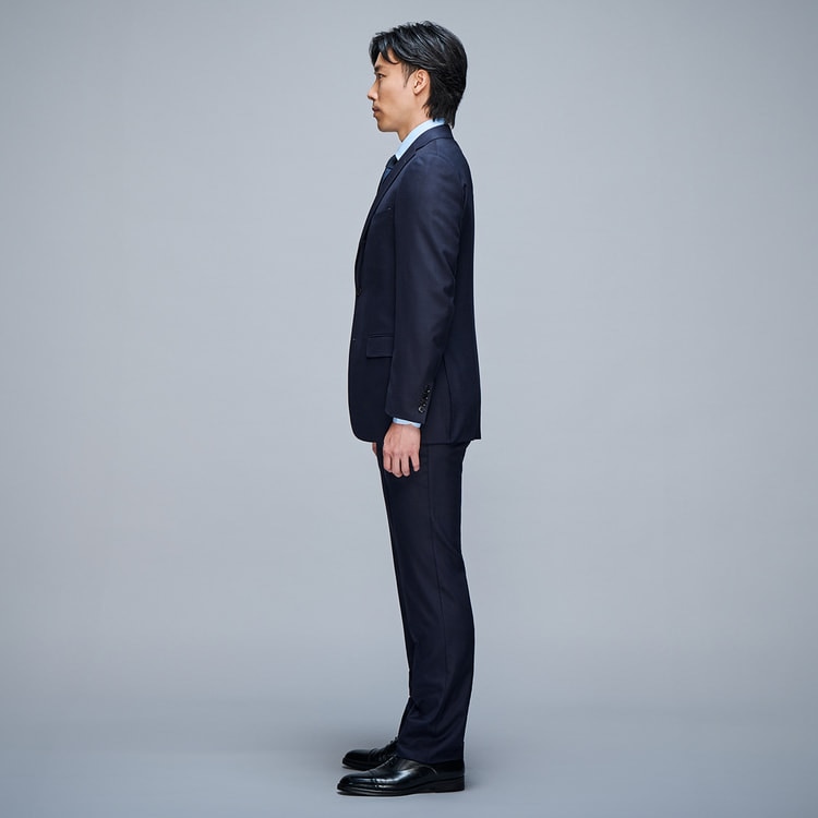金のスーツ 段返り3つボタン 紺千鳥格子 スリム JUNKO SHIMADA J