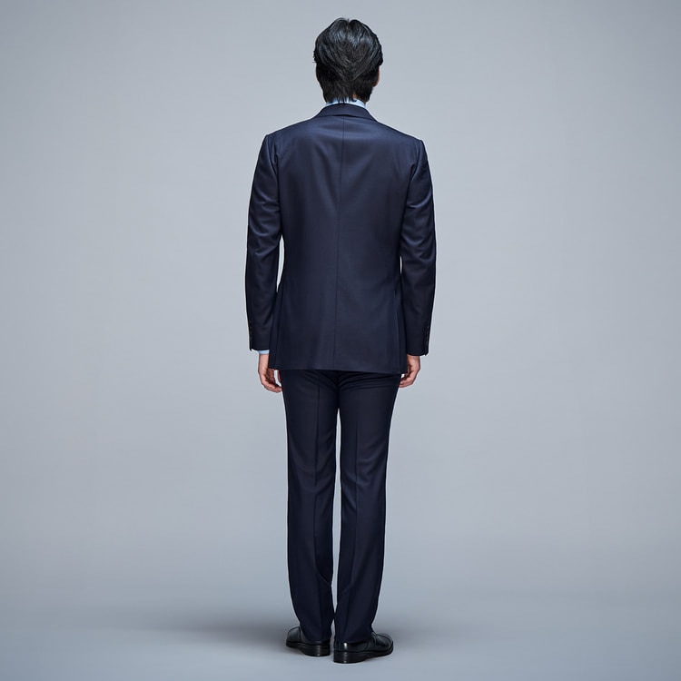 金のスーツ 段返り3つボタン 紺千鳥格子 スリム JUNKO SHIMADA J