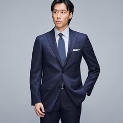 金のスーツ 段返り3つボタン 紺グレンチェック スリム JUNKO SHIMAD