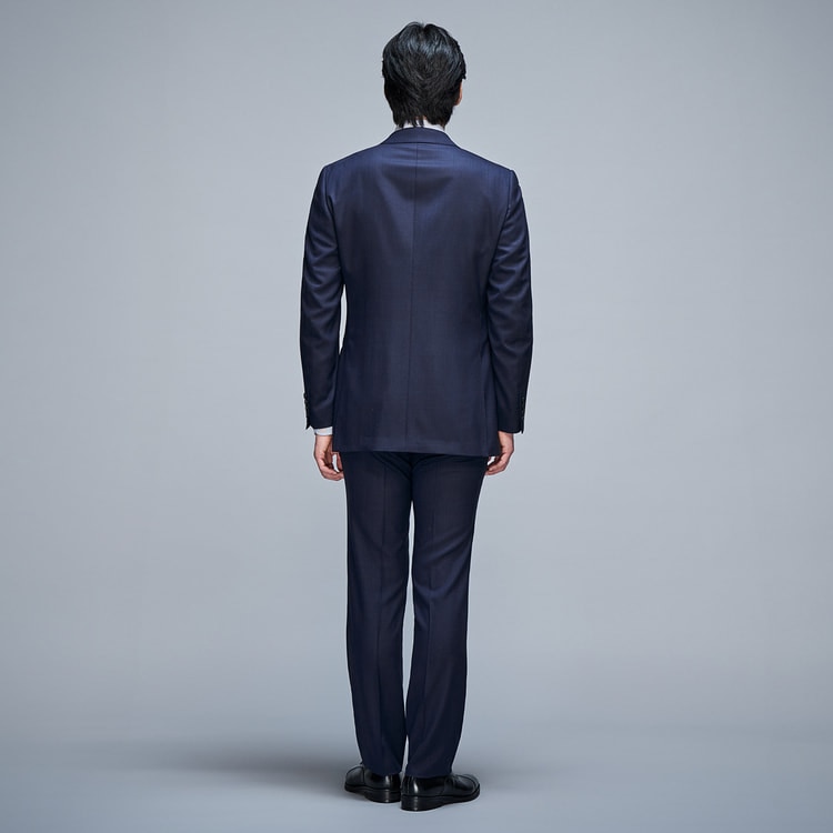 金のスーツ 段返り3つボタン 紺グレンチェック スリム JUNKO SHIMAD