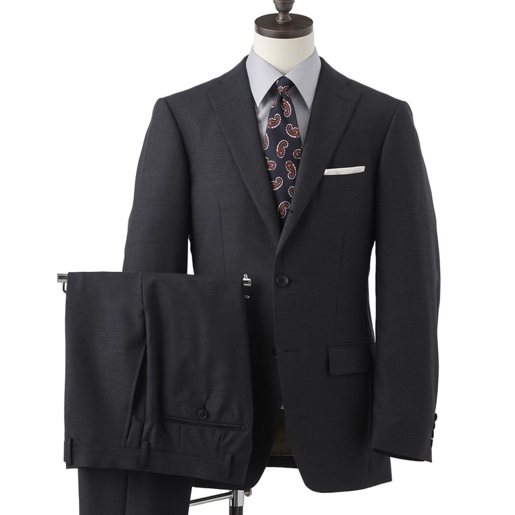 金のスーツ 段返り3つボタン チャコールグレー織柄無地 スリム