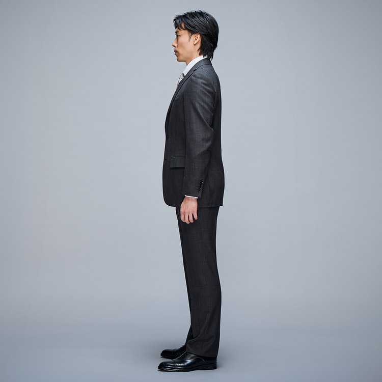 金のスーツ 段返り3つボタン グレーグレンチェック スリム JUNKO SHIM