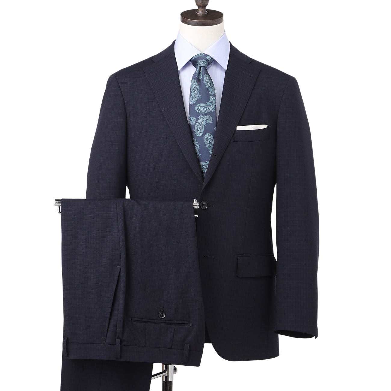 コンフォートスーツ 段返り3つボタン 紺ミニチェック スリム JUNKO SHI