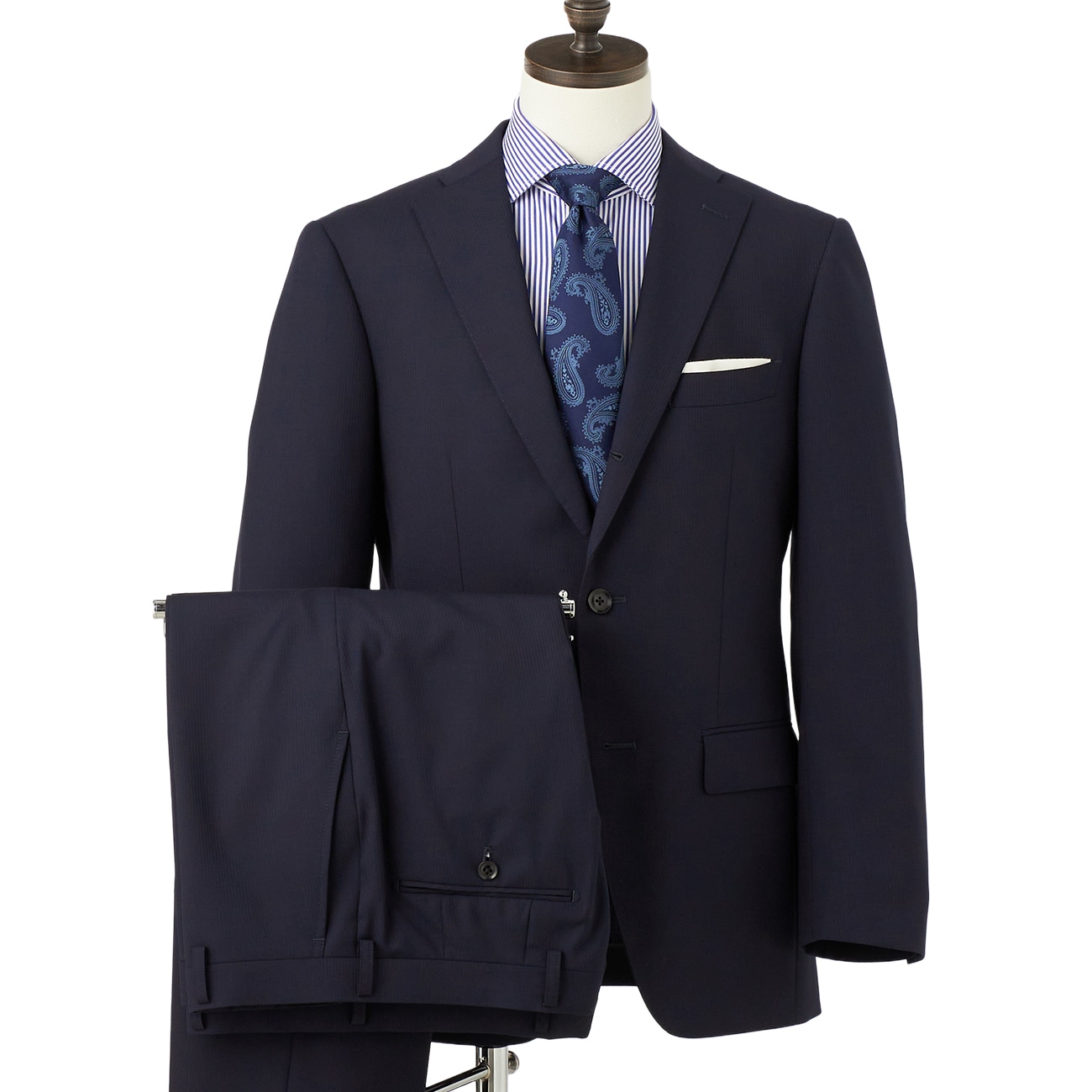 タスマニアブレンド 2パンツスーツ 段返り3つボタン 紺シャドー スリム