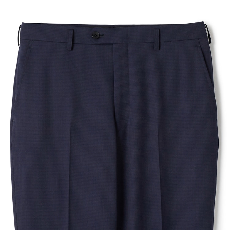 金のスーツ 段返り3つボタン 紺マイクロチェック スリム JUNKO SHIMA