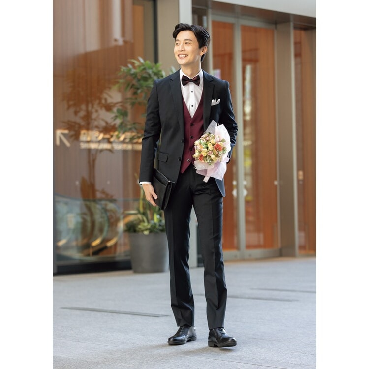 上質ストレッチスーツ 黒無地調 MAJI スリム 別売ベストあり【AOKI公式