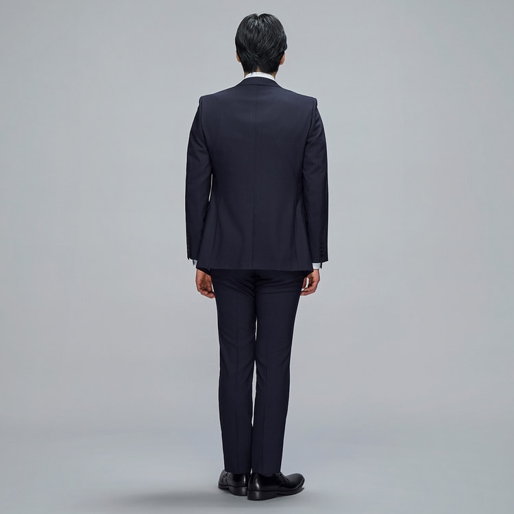 ビジネスから就活まで】紺無地 上質ストレッチ 2パンツスーツ MAJI