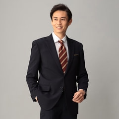 【美品】LES MUES ビジネススーツ　L シルク混　ストレッチ　アオキ リサイクル素材使用 洗える ストレッチスーツ グレーストライプ