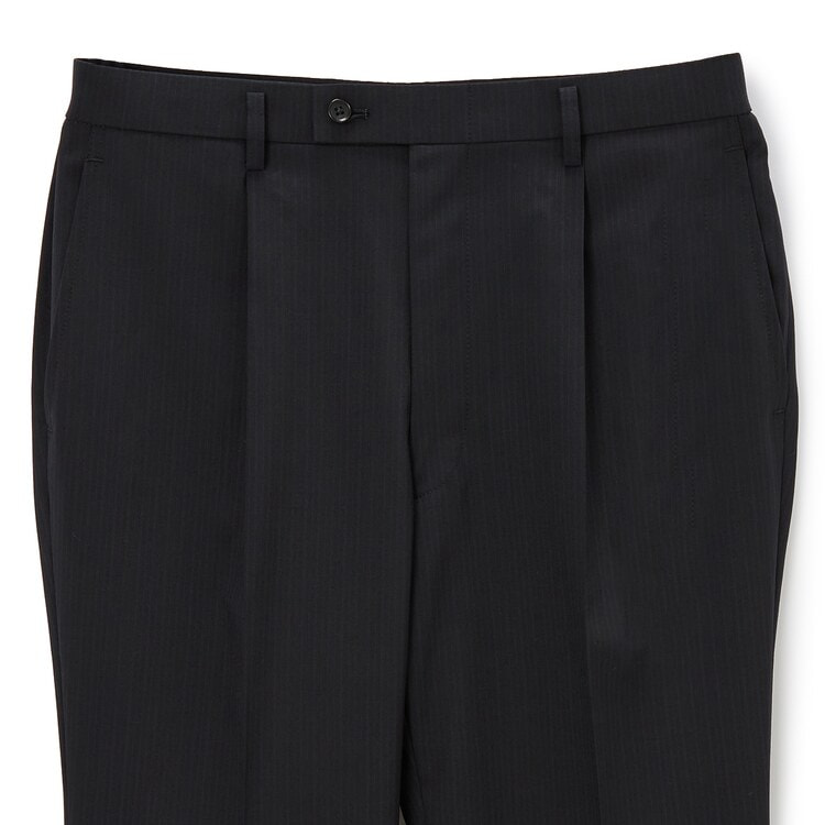洗える ストレッチ 2パンツスーツ 黒ストライプ LES MUES