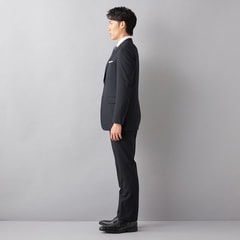洗える ストレッチ 2パンツスーツ 紺ストライプ LES MUES