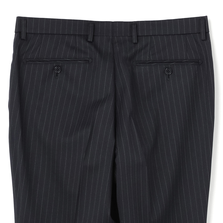 洗える ストレッチ 2パンツスーツ 紺ストライプ LES MUES