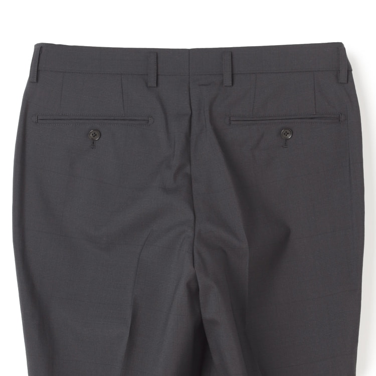 リサイクル素材使用 洗えるウールブレンド 2パンツスーツ チャコールグレーグレンチェック LES MUES ブリティッシュスリム