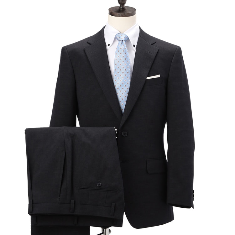 ④ 新品AOKI LES MUES 刻み襟ジャケット　ワイドパンツ スーツ リサイクル素材使用 洗えるウールブレンド 2パンツスーツ 紺ストライプ