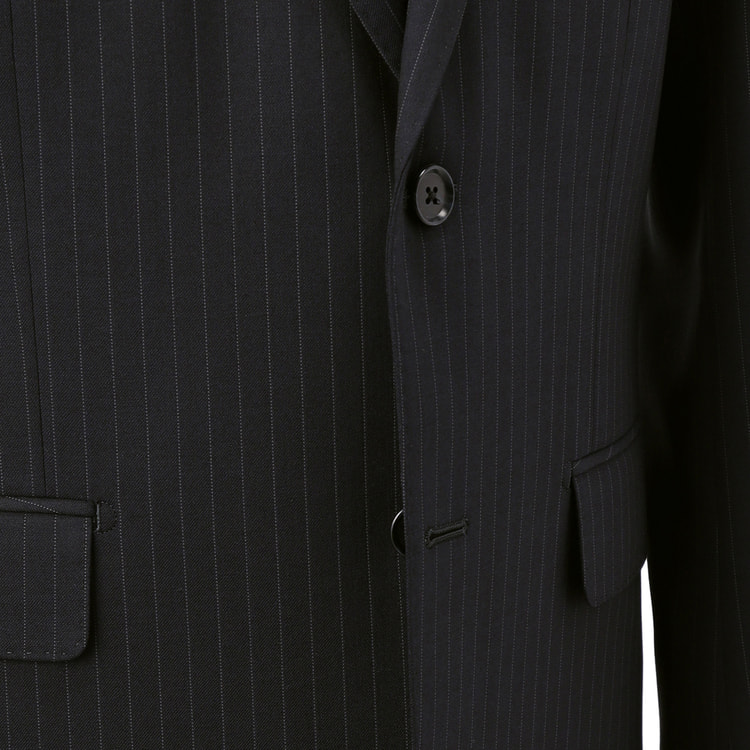 洗えるウールブレンド 2パンツスーツ 紺ストライプ LES MUES