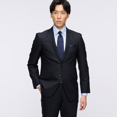 洗える ストレッチ 2パンツスーツ 紺ストライプ LES MUES