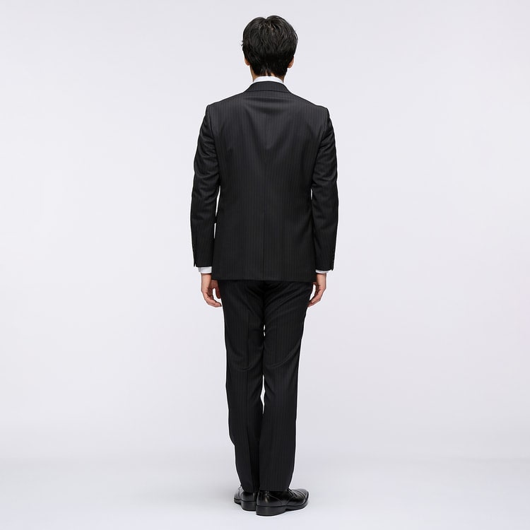 洗えるウールブレンド 2パンツスーツ 黒ストライプ LES MUES