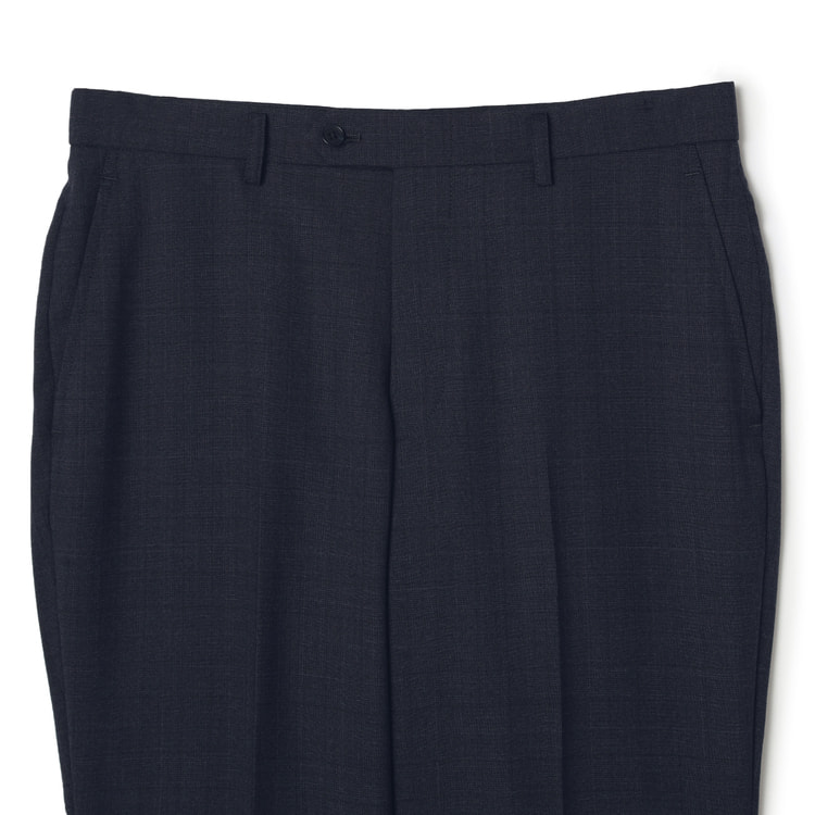 リサイクル素材使用 洗えるウールブレンド2パンツスーツ 紺チェック