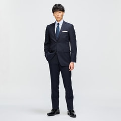 リサイクル素材使用 洗えるウールブレンド 2パンツスーツ 紺シャドー