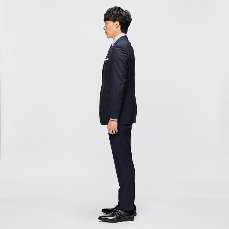 リサイクル素材使用 洗えるウールブレンド 2パンツスーツ 紺シャドー