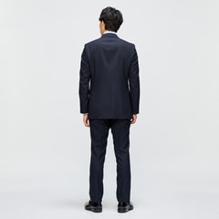 リサイクル素材使用 洗えるウールブレンド 2パンツスーツ 紺シャドー