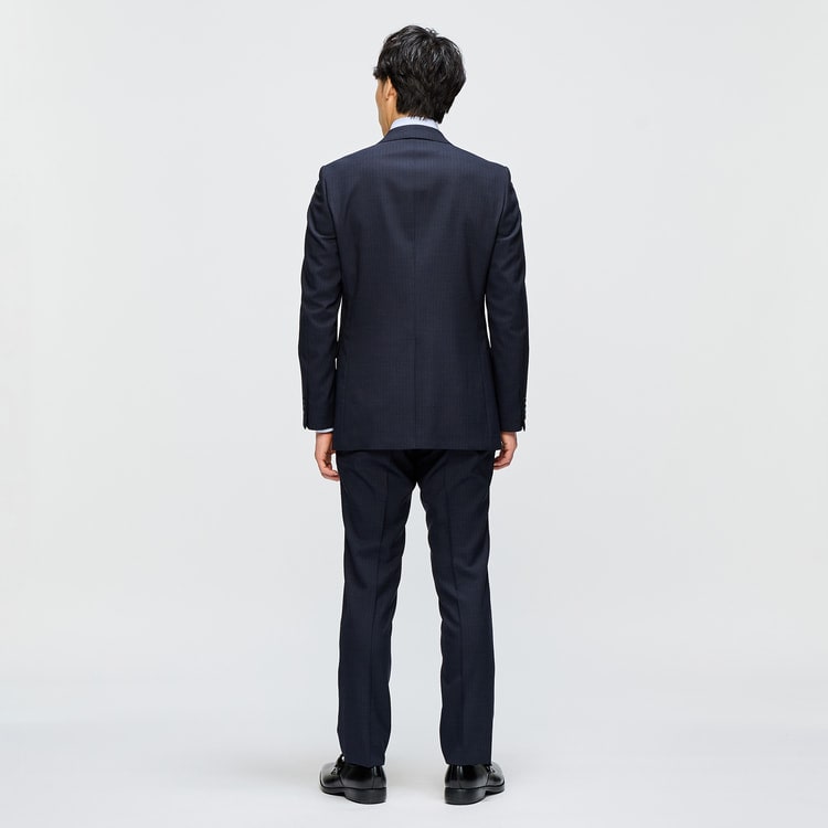 リサイクル素材使用 洗えるウールブレンド 2パンツスーツ 紺シャドー