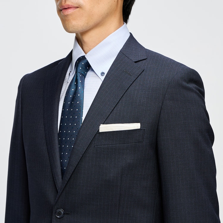 リサイクル素材使用 洗えるウールブレンド 2パンツスーツ 紺シャドー