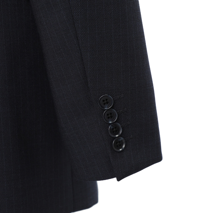 ストレッチ 洗える ウールブレンド 2パンツスーツ 紺 シャドー LES MUE